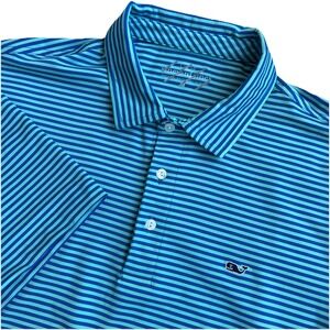 Vineyard Vines Polo Shirt Mens Medium Blue Teal Stripe Golf Performance Stretch